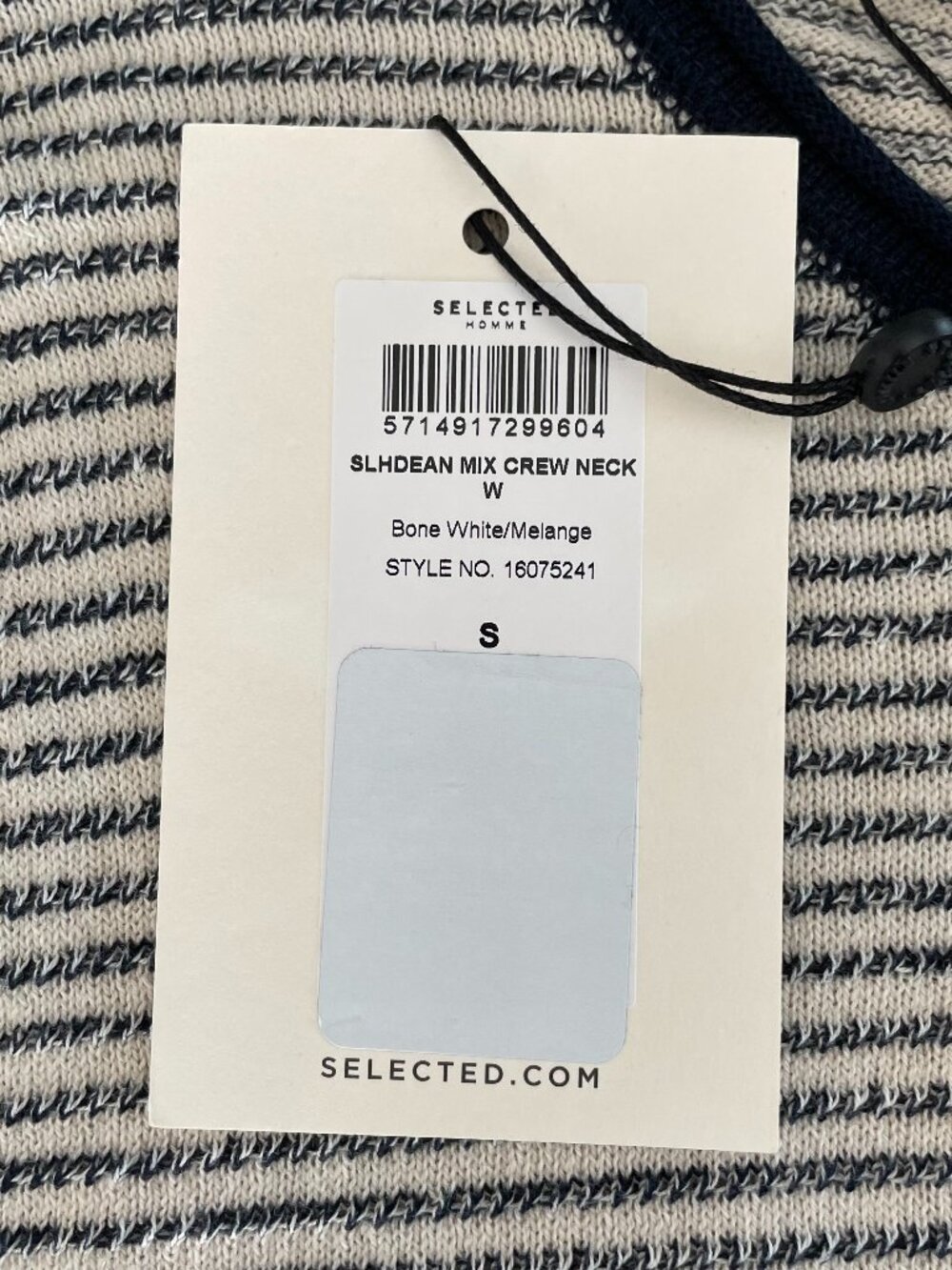 Selected Homme SLHDEAN Mix Crew Nk LS Striped Lightweight Sweater Navy Bone Wt S - Picture 9 of 12